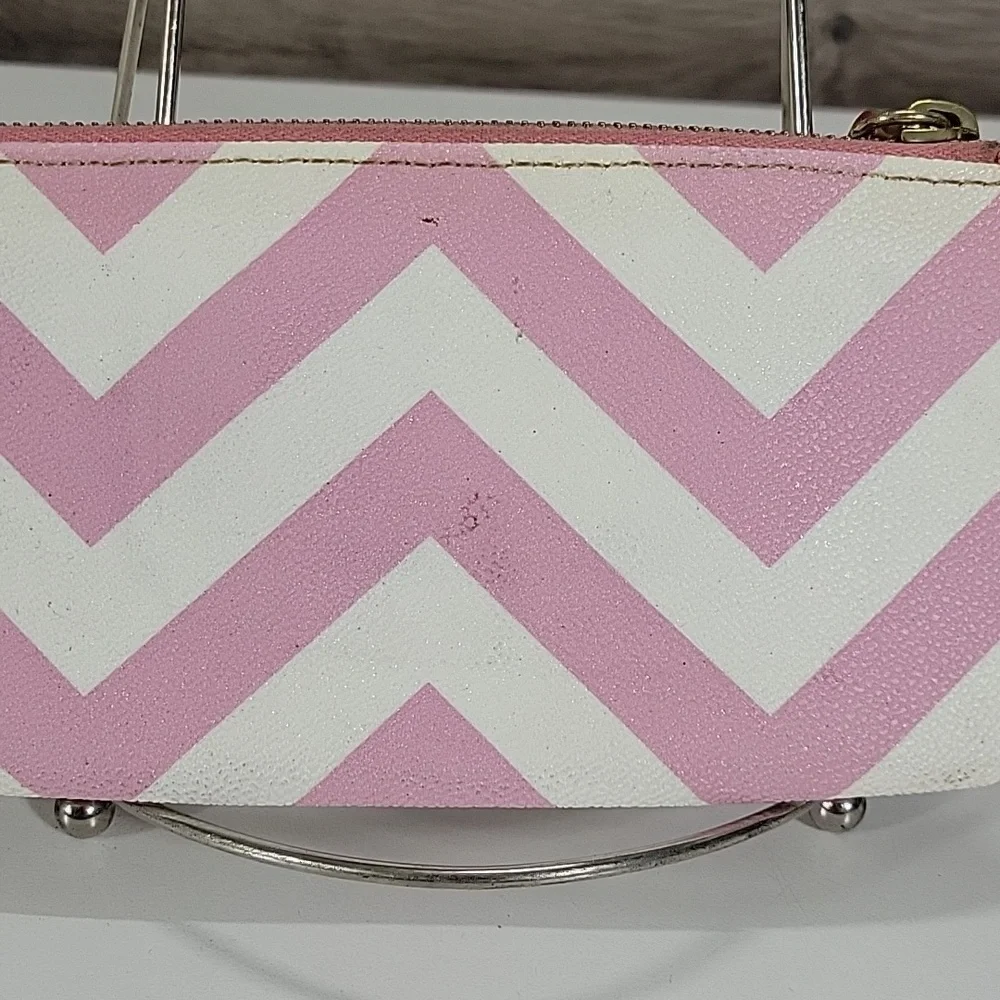 Dooney & Bourke Pink and White Chevron Leather  Wallet